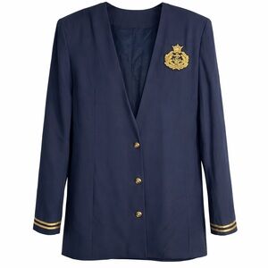 Vintage Worthington Navy Blazer with Gold Crest | 1980s Padded Shoulder Size 12